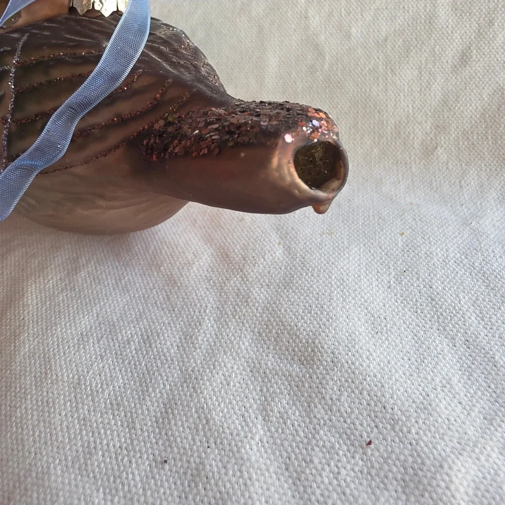 Hanging Blown Glass Bird Ornament Glitter Accents Copper Teal Blue 4.5 Inch